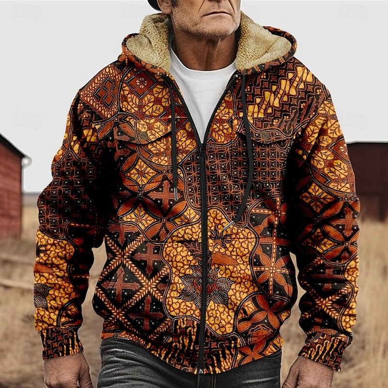 Patterned Zip Hooded Jacket