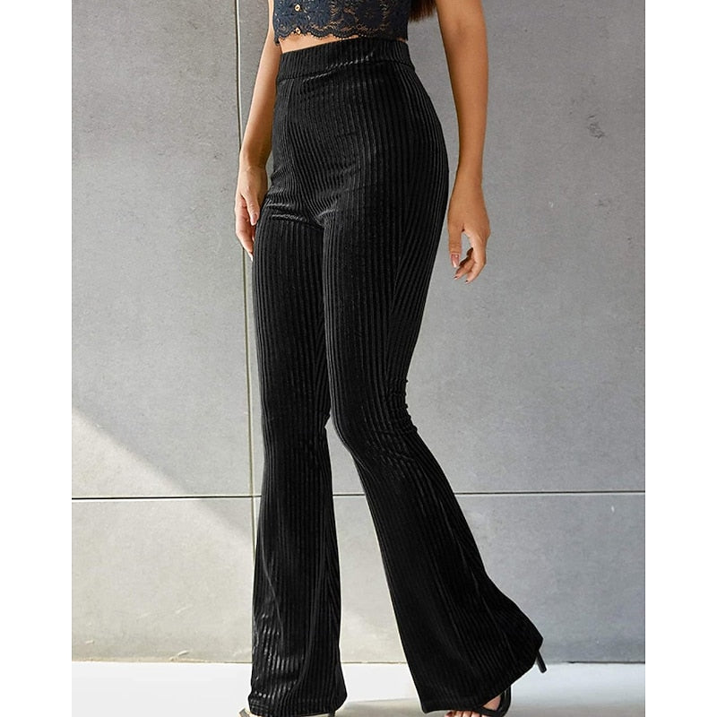 High-Waist Ribbed Flared Trousers