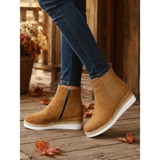 Wedge Ankle Boots with Braided Trim