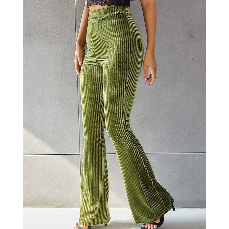 High-Waist Ribbed Flared Trousers