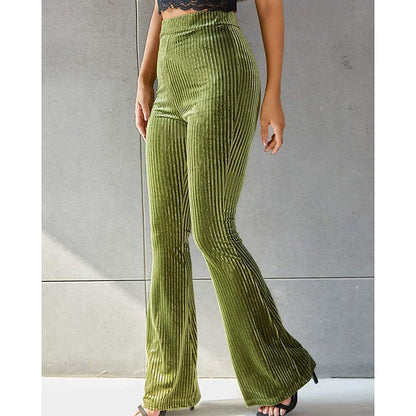 High-Waist Ribbed Flared Trousers