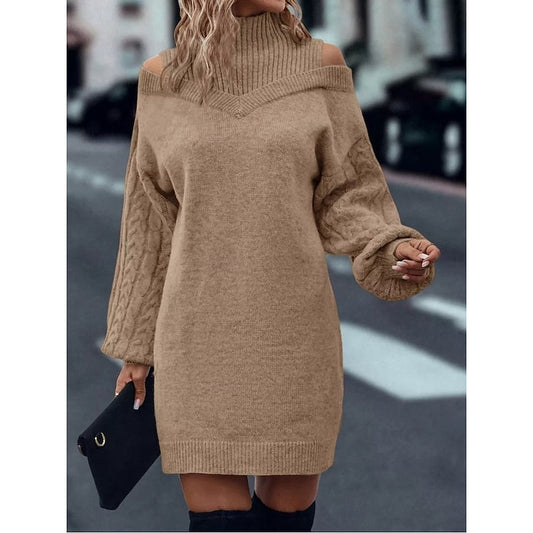 Cold-Shoulder Turtleneck Sweater Dress