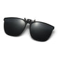 Matte black metal clip-on sunglasses with classic square polarized lenses, presented from a front-facing angle on a clean white background.