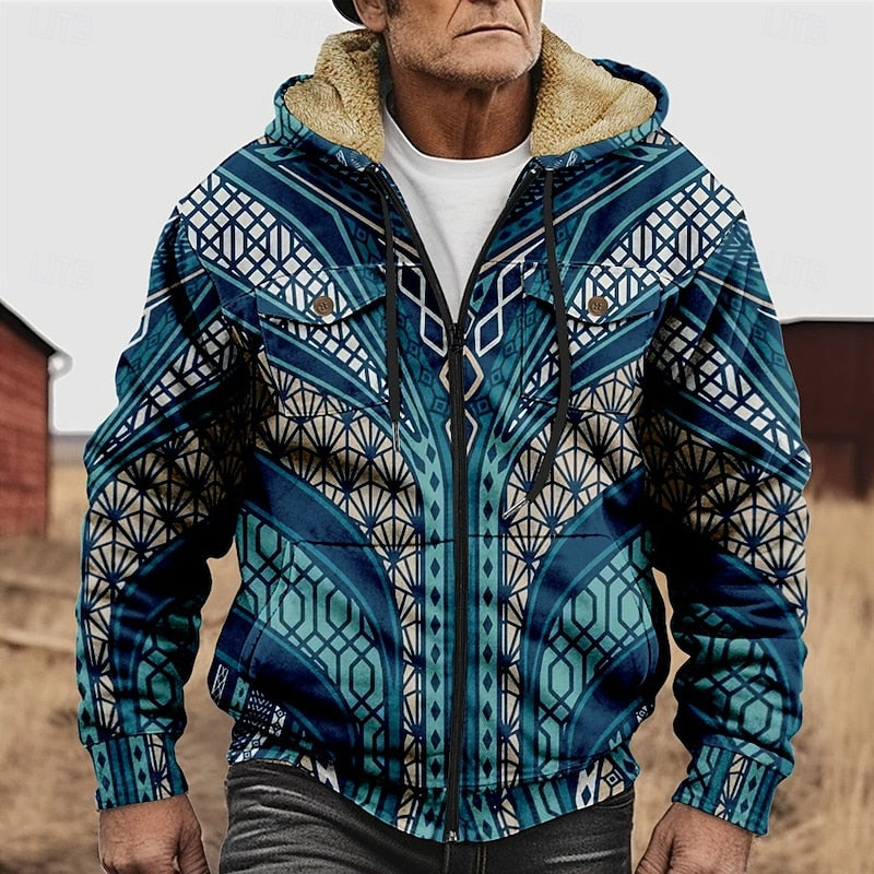 Patterned Zip Hooded Jacket