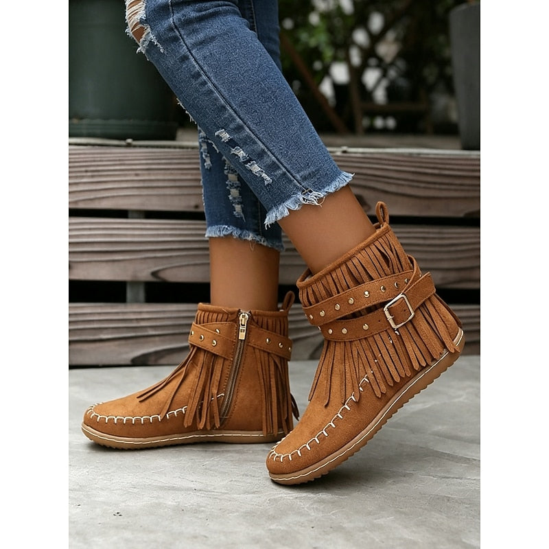 Fringe Moccasin Ankle Boots
