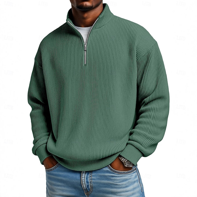 Ribbed Quarter-Zip Pullover