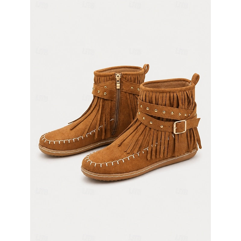 Fringe Moccasin Ankle Boots