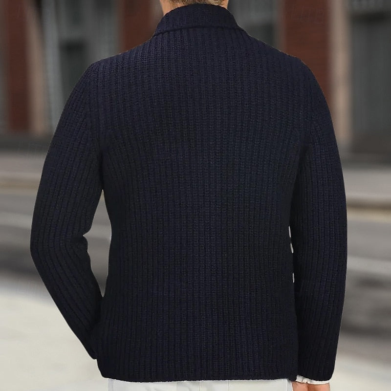 Ribbed Stand-Collar Cardigan