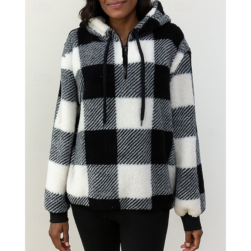 Checkered Quarter-Zip Hoodie