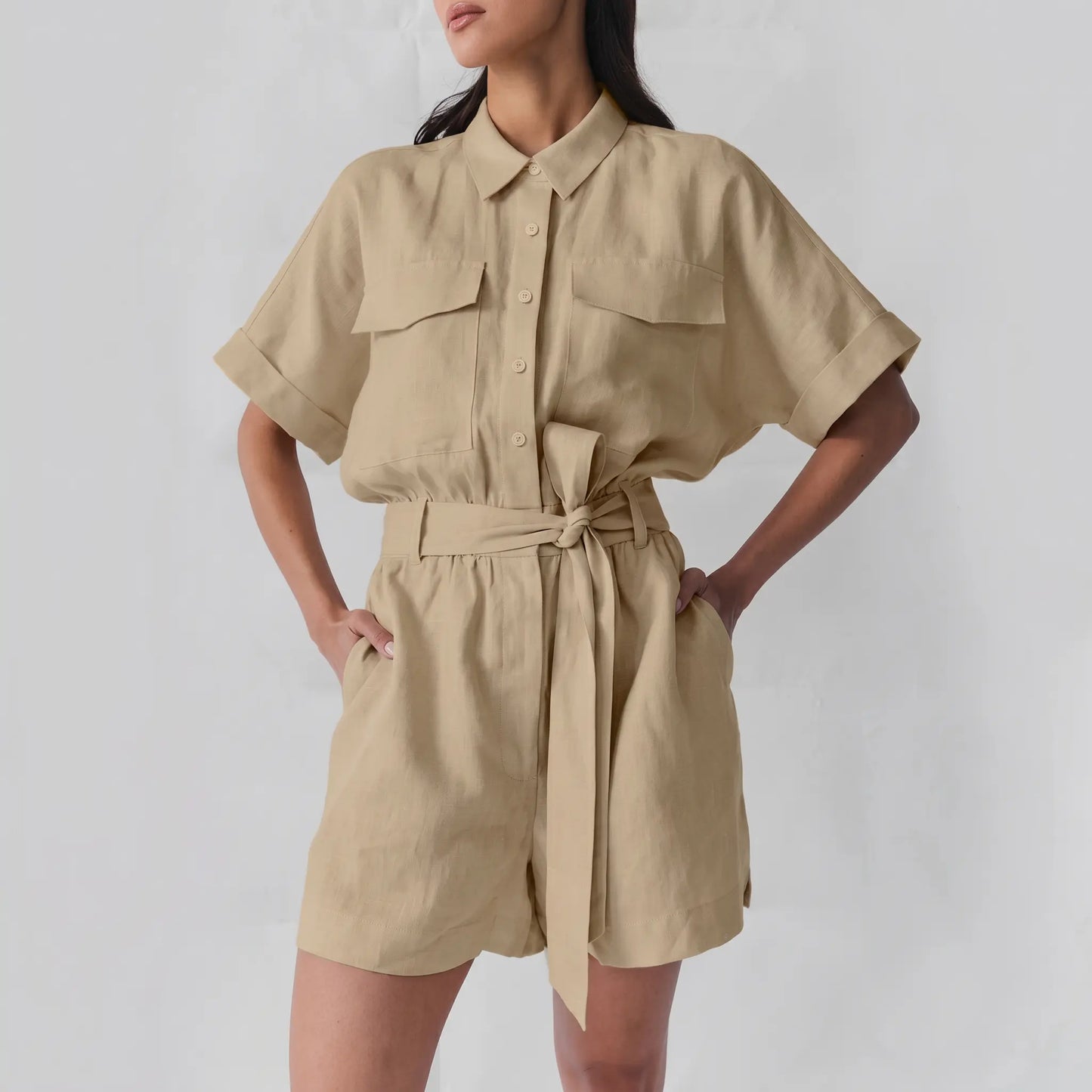 Kaelos - Utility Jumpsuit Cotton Linen Blend Bohemian Style