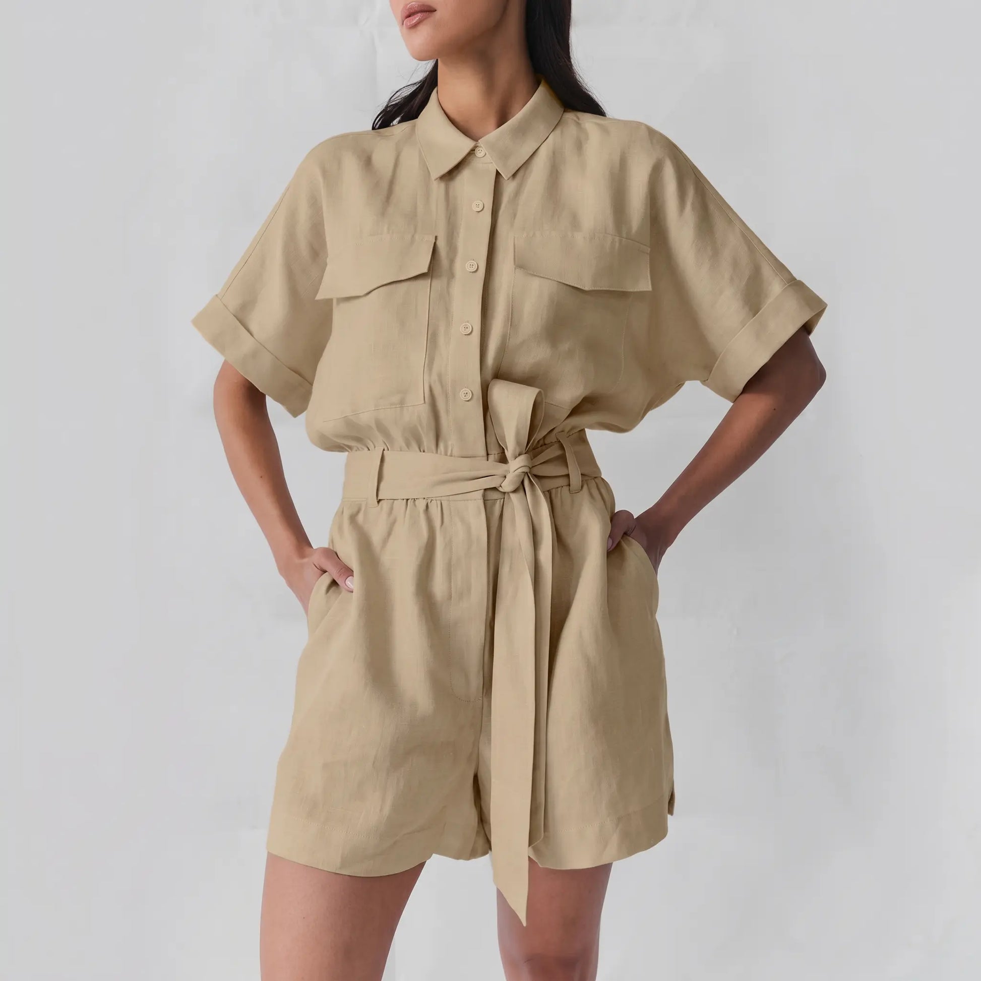 Kaelos - Utility Jumpsuit Cotton Linen Blend Bohemian Style