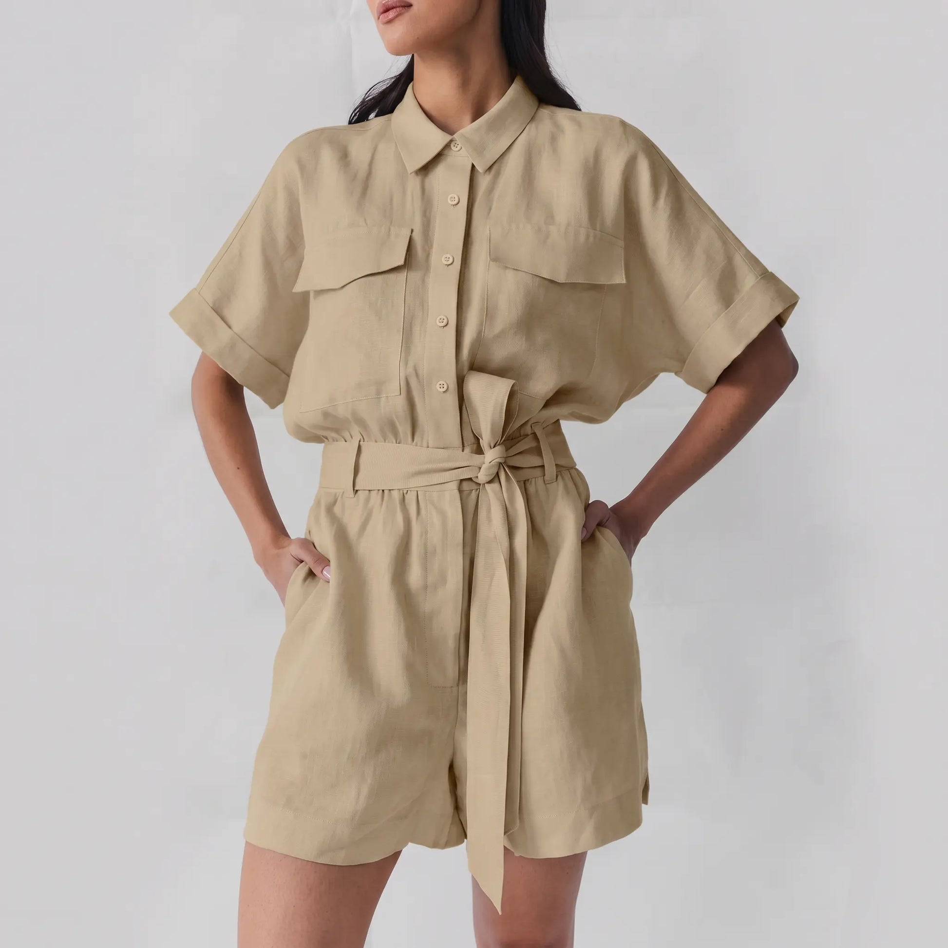 Kaelos - Utility Jumpsuit Cotton Linen Blend Bohemian Style