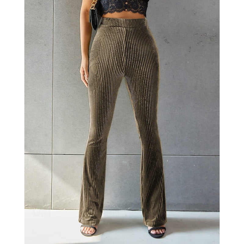 High-Waist Ribbed Flared Trousers