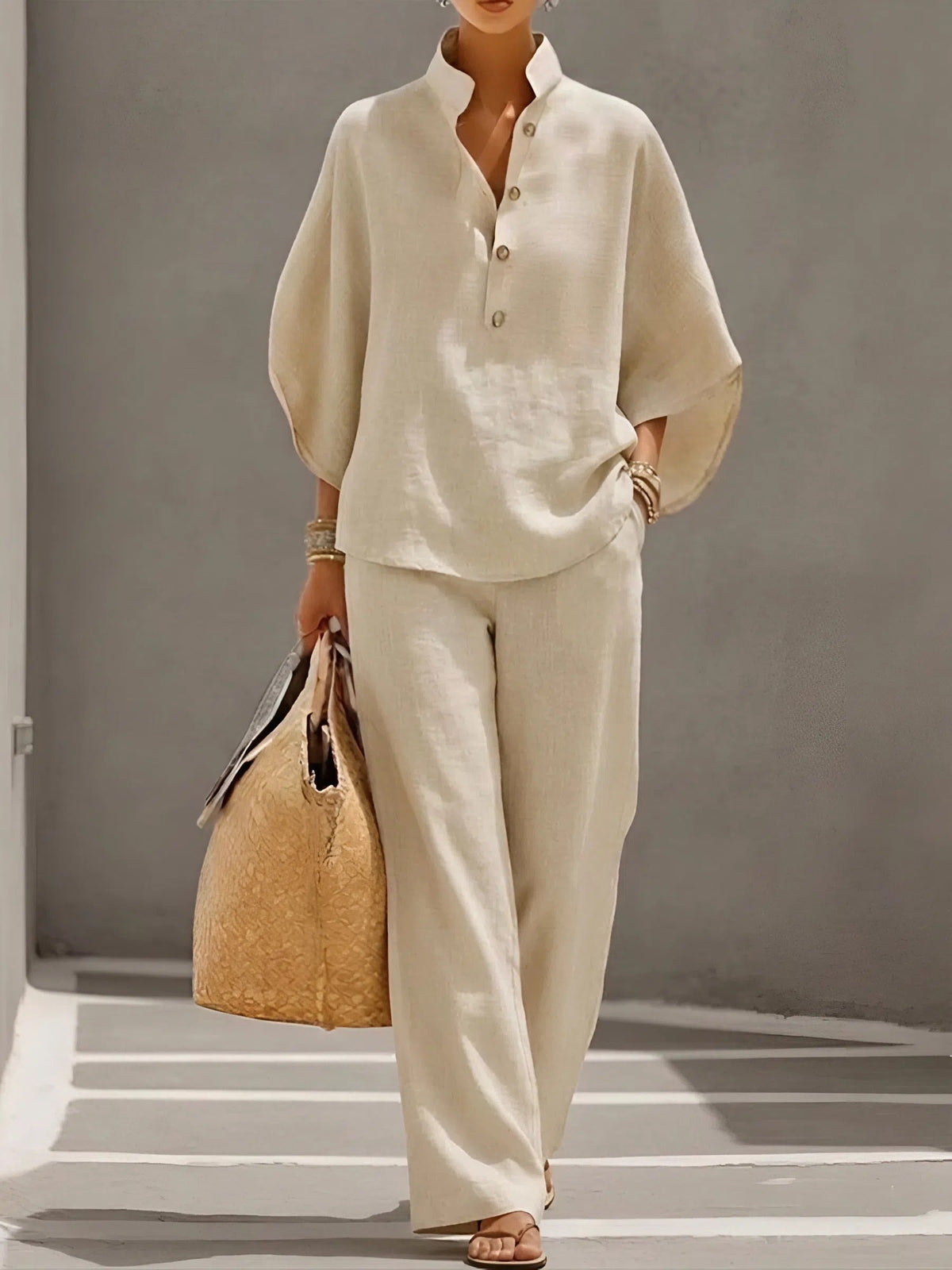 Collared Wide-Leg Two-Piece Set