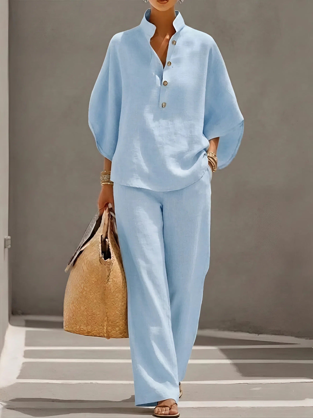 Collared Wide-Leg Two-Piece Set