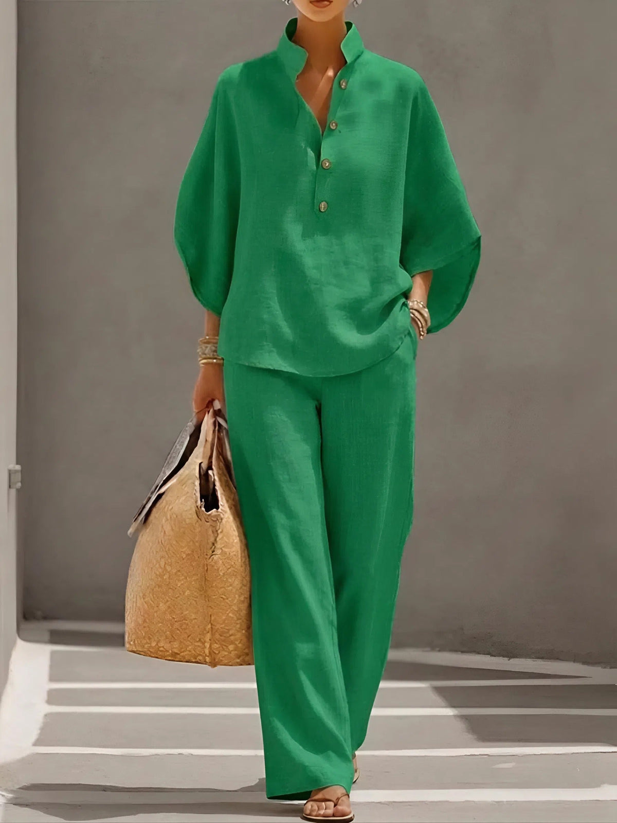 Collared Wide-Leg Two-Piece Set