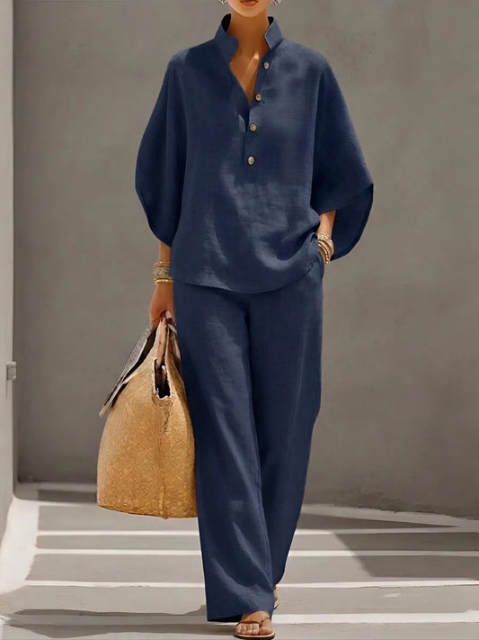 Collared Wide-Leg Two-Piece Set