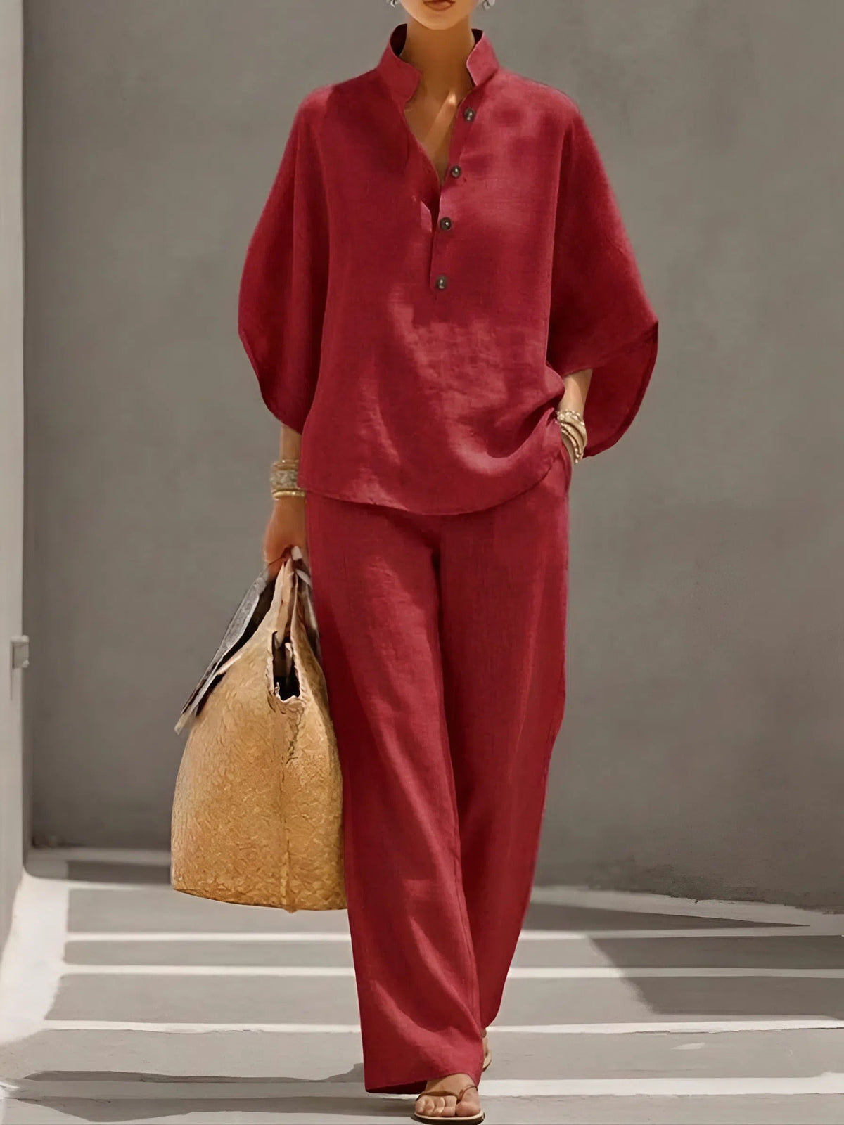Collared Wide-Leg Two-Piece Set