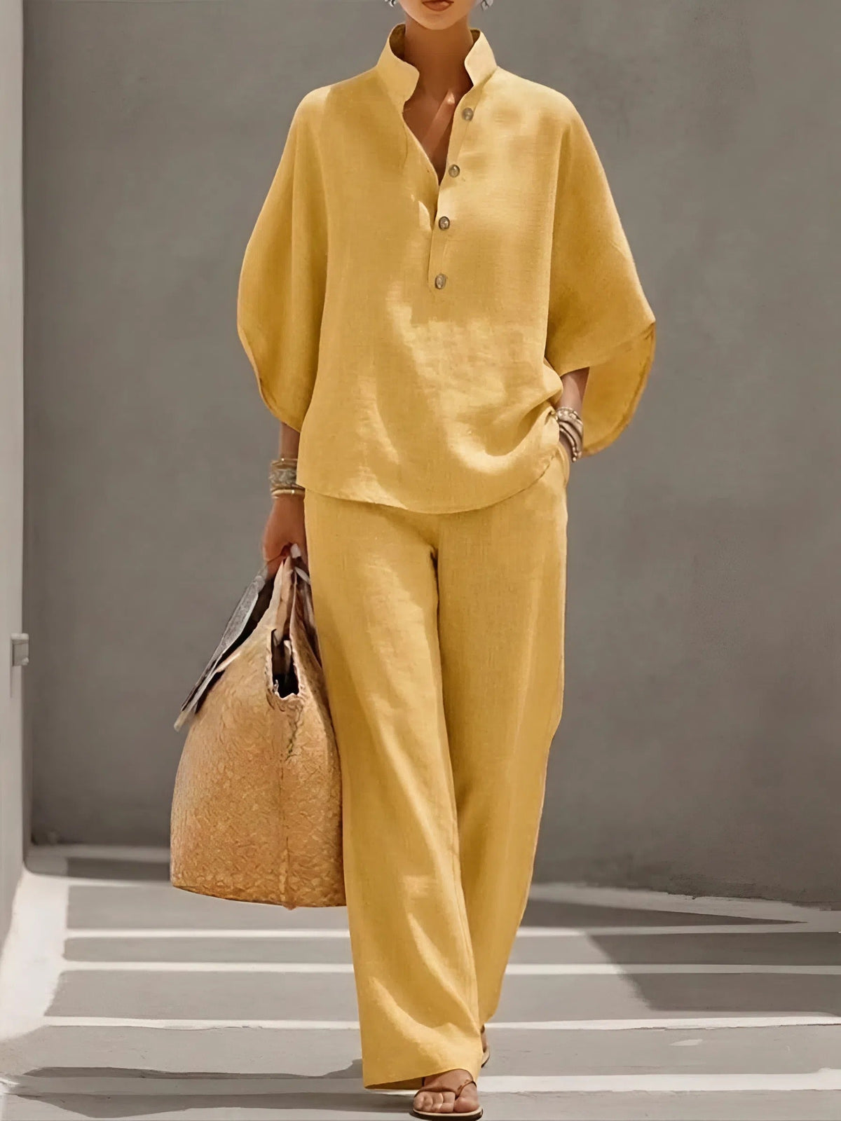 Collared Wide-Leg Two-Piece Set