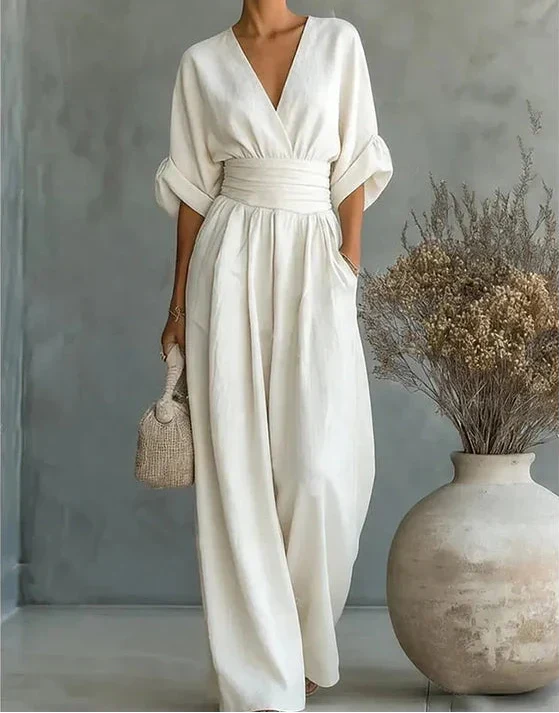 Wide-Leg V-Neck Jumpsuit
