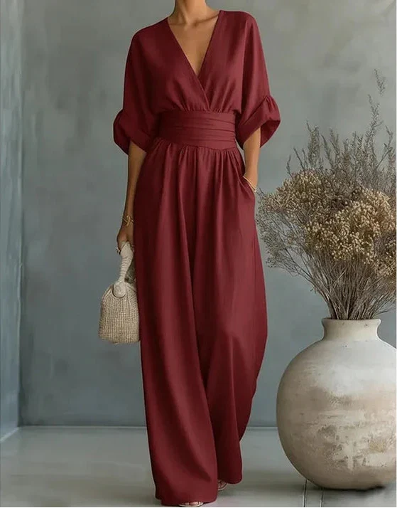 Wide-Leg V-Neck Jumpsuit