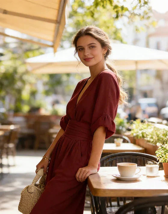 Wide-Leg V-Neck Jumpsuit