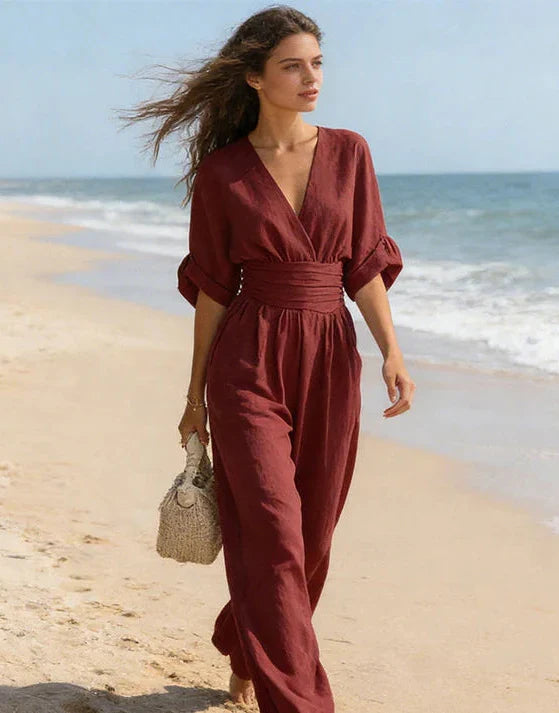 Wide-Leg V-Neck Jumpsuit