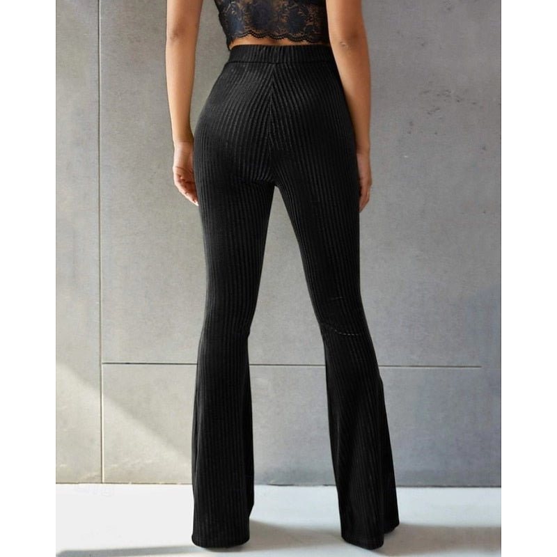 High-Waist Ribbed Flared Trousers