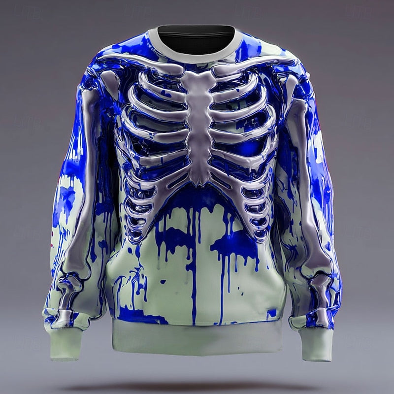 Skeleton Print Crew Neck Sweatshirt