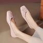 Khyzet - Floral Appliqué Square Toe Flats