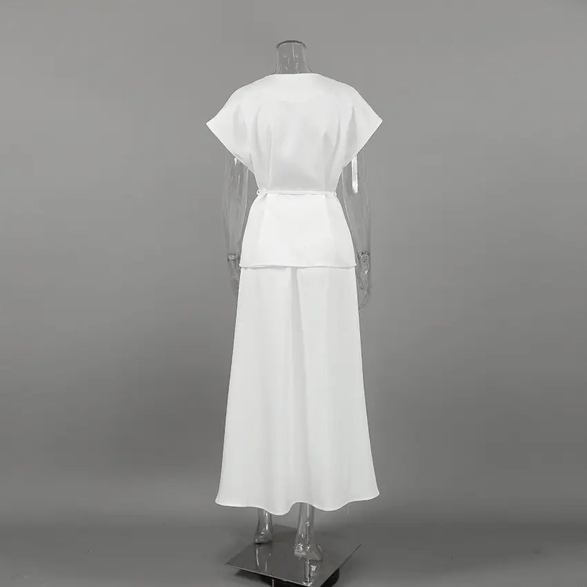 Xanthel - Elegant White Set, Belted Two-Piece