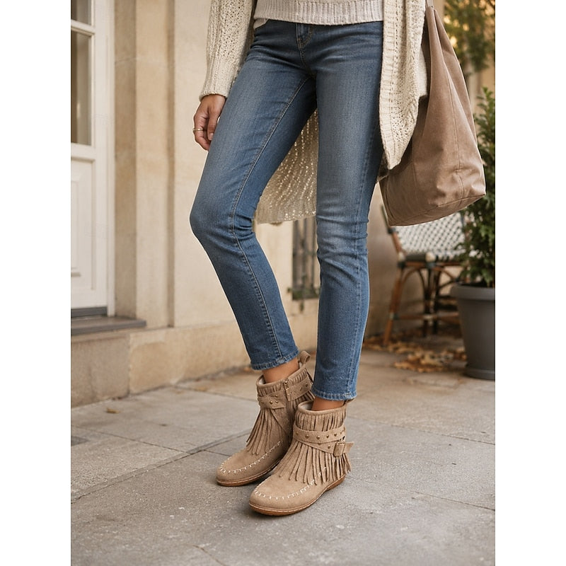 Fringe Moccasin Ankle Boots