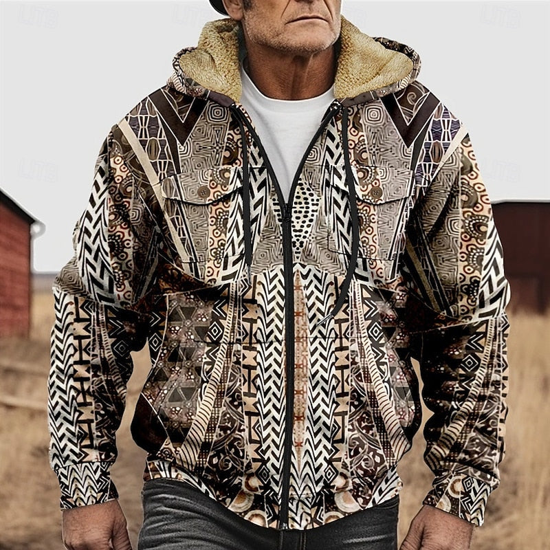 Patterned Zip Hooded Jacket