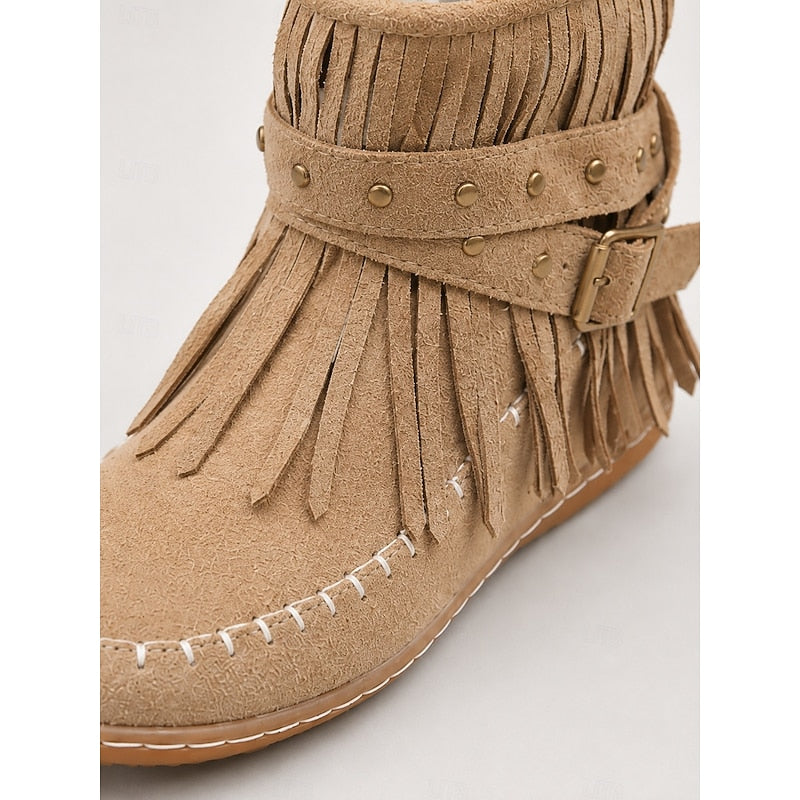 Fringe Moccasin Ankle Boots
