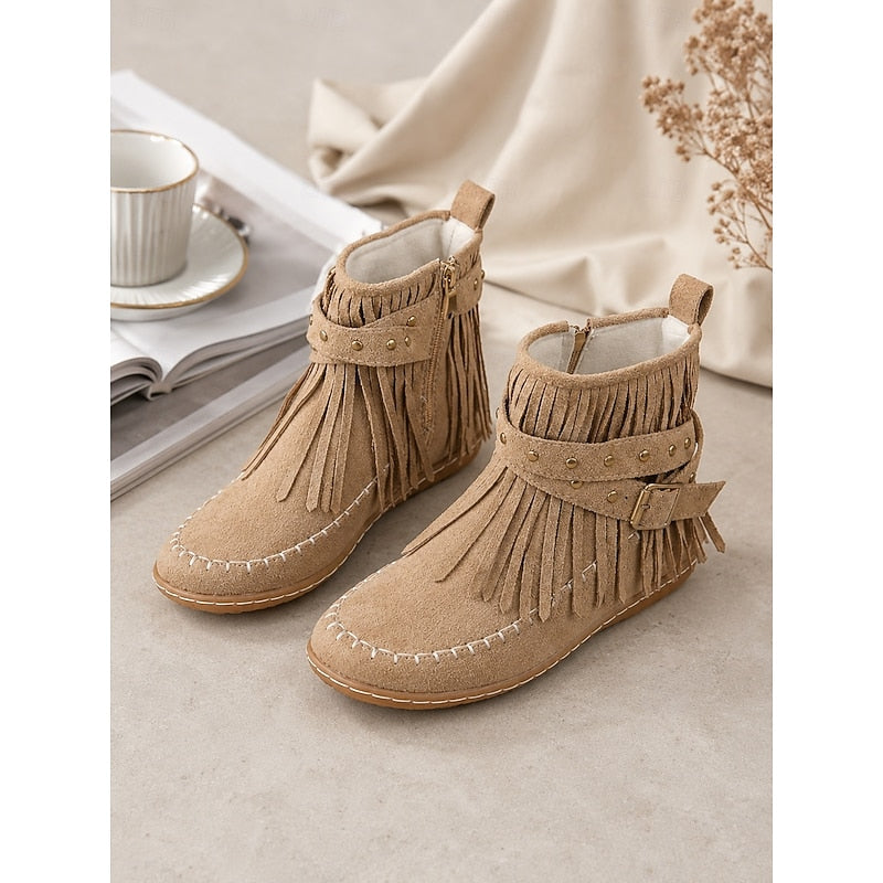 Fringe Moccasin Ankle Boots