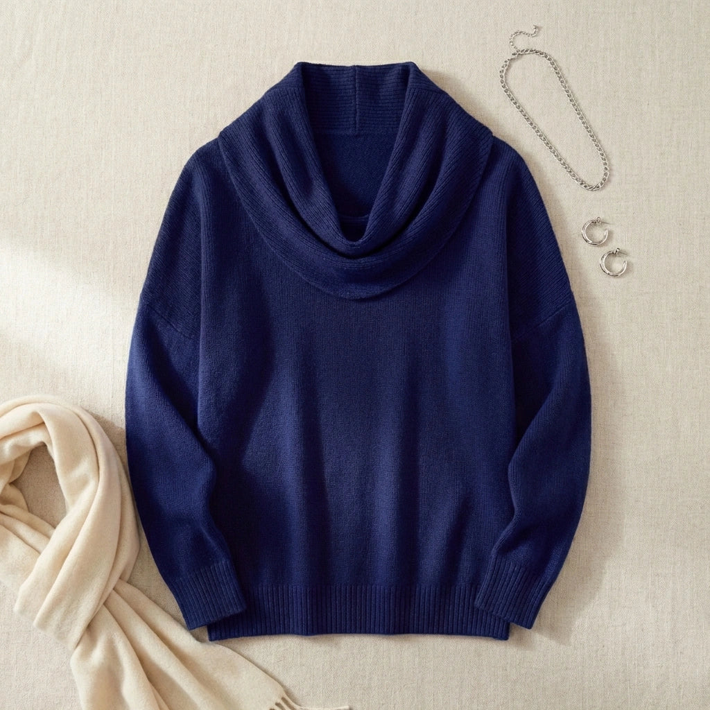 Vellura - Cowl Neck Soft Knit Sweater Deep Navy variants product photo