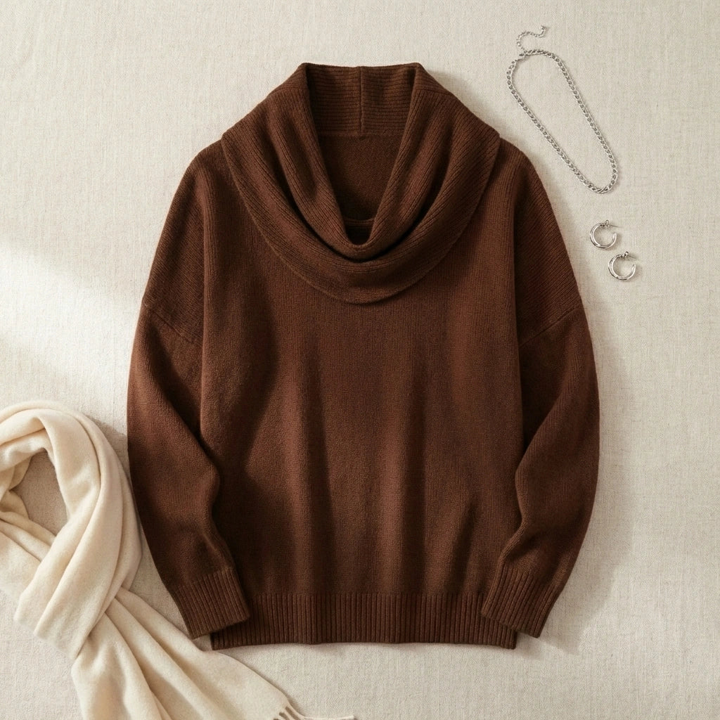 Vellura - Cowl Neck Soft Knit Sweater Espresso variants product photo