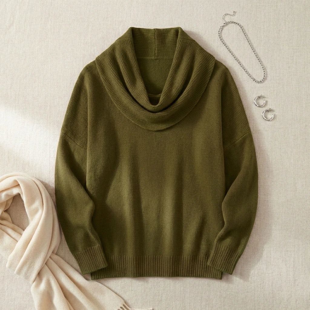 Vellura - Cowl Neck Soft Knit Sweater Olive Drab variants product photo