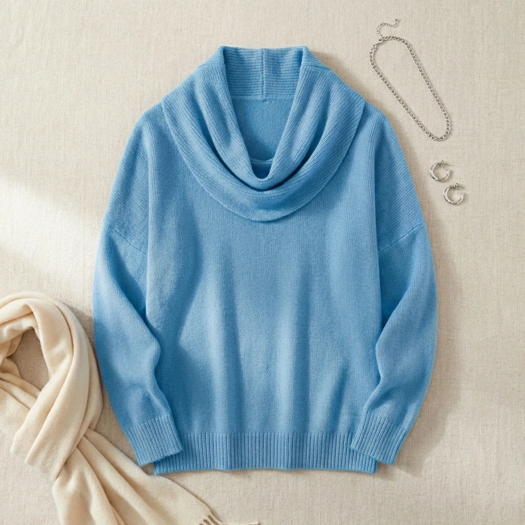 Vellura - Cowl Neck Soft Knit Sweater Sky Blue variants product photo
