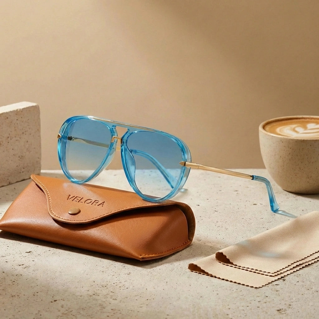 VELORA - Retro Aviator Sunglasses UV Protection Azure Sky variants product photo
