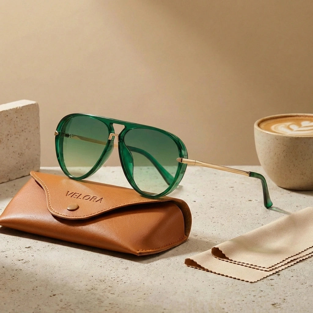 VELORA - Retro Aviator Sunglasses UV Protection Emerald Fade variants product photo