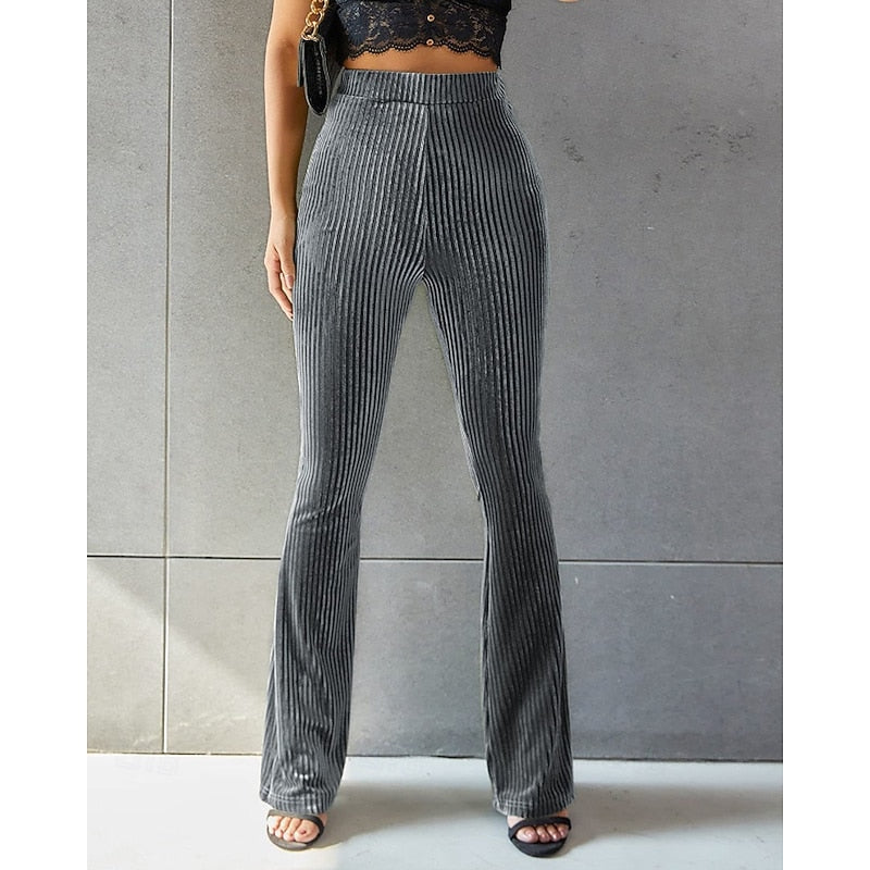 High-Waist Ribbed Flared Trousers