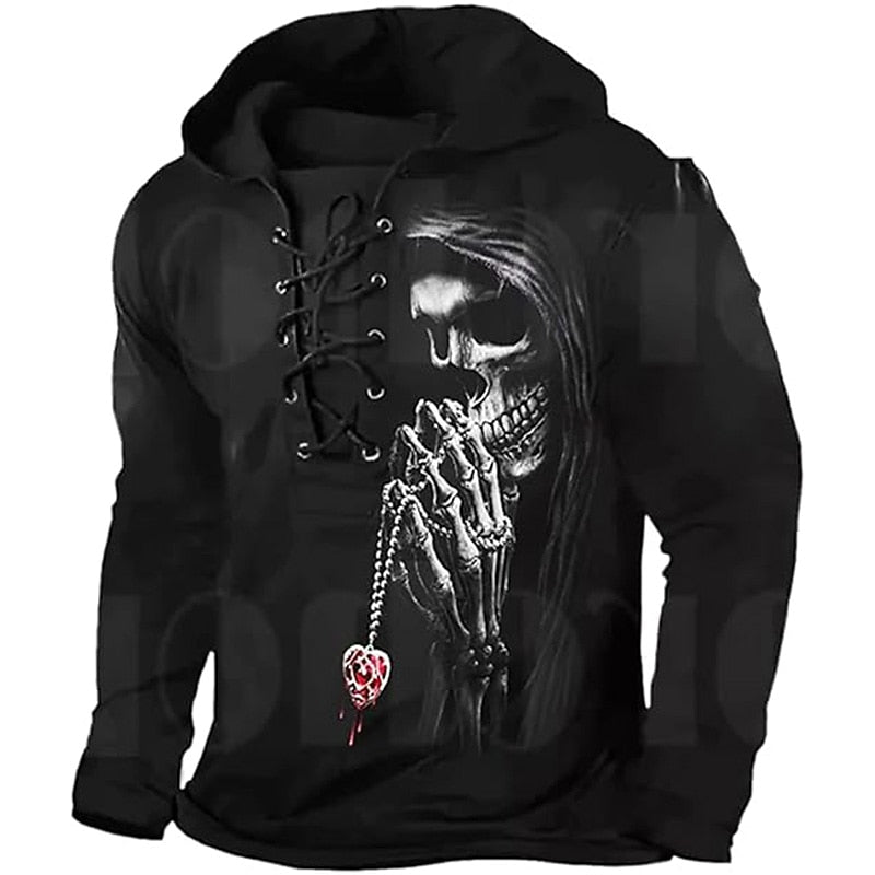 Lace-Up Skull Graphic Hoodie