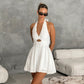 Kydos - White Cotton Linen Romper, Halter Neck Jumpsuit, Boho Chic Summer Style