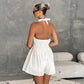 Kydos - White Cotton Linen Romper, Halter Neck Jumpsuit, Boho Chic Summer Style