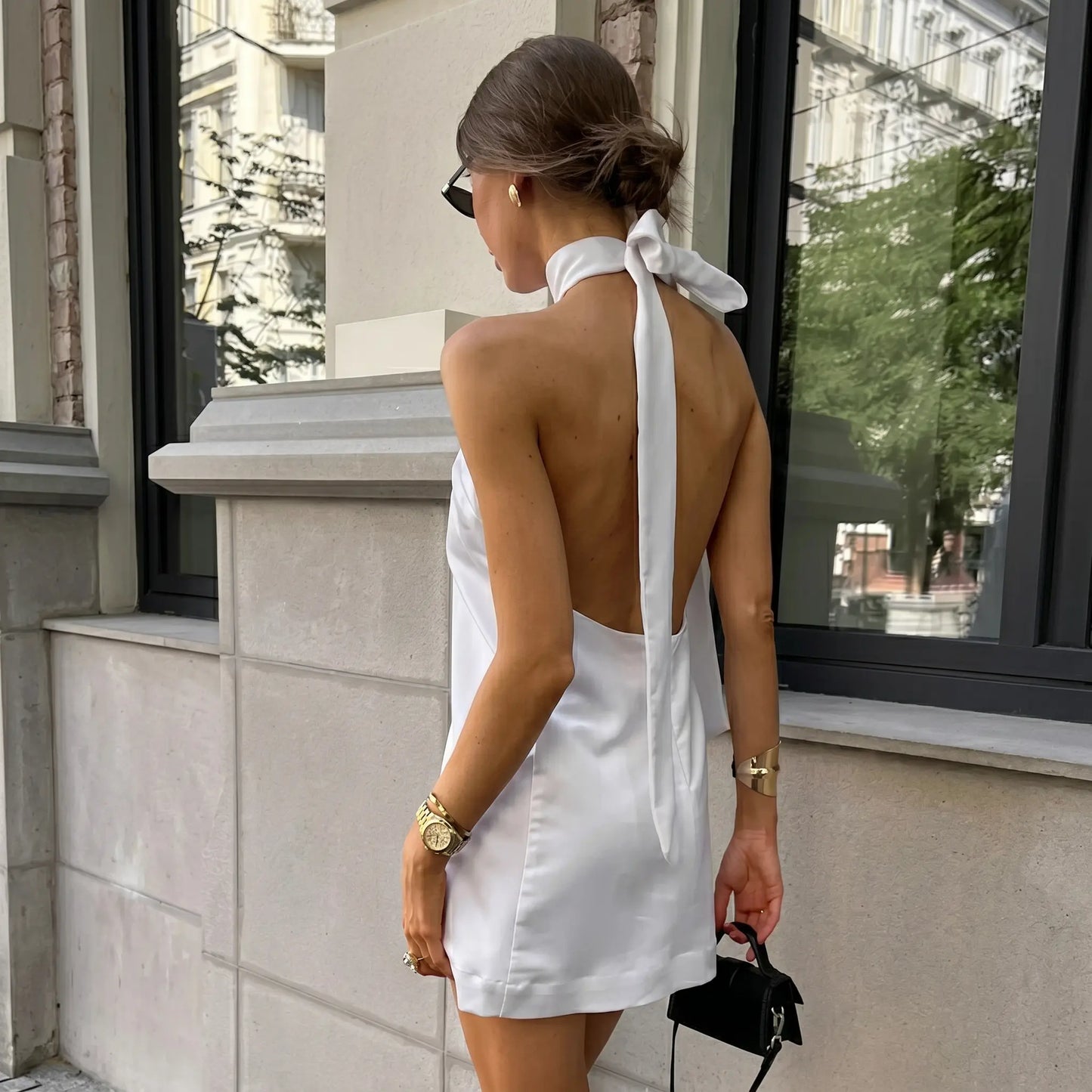 Kevori - White Satin Halter Dress