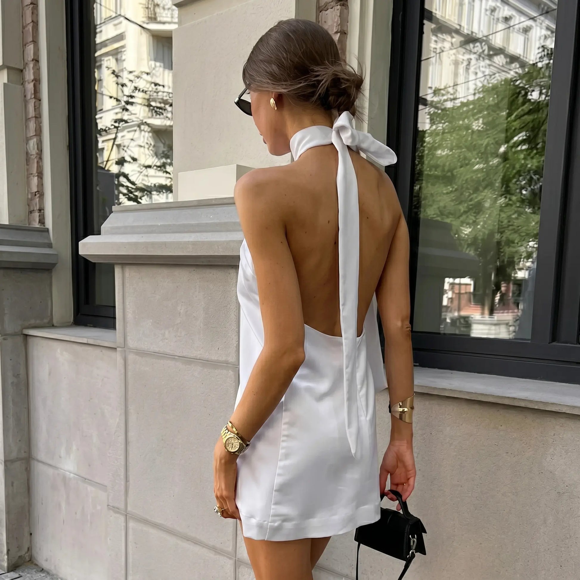 Kevori - White Satin Halter Dress
