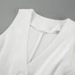 Close-up view of a pristine white sleeveless vest, showcasing the V-neckline, a visible size 'M' label, and fabric detail with a subtle sheen. High-quality garment construction is evident.