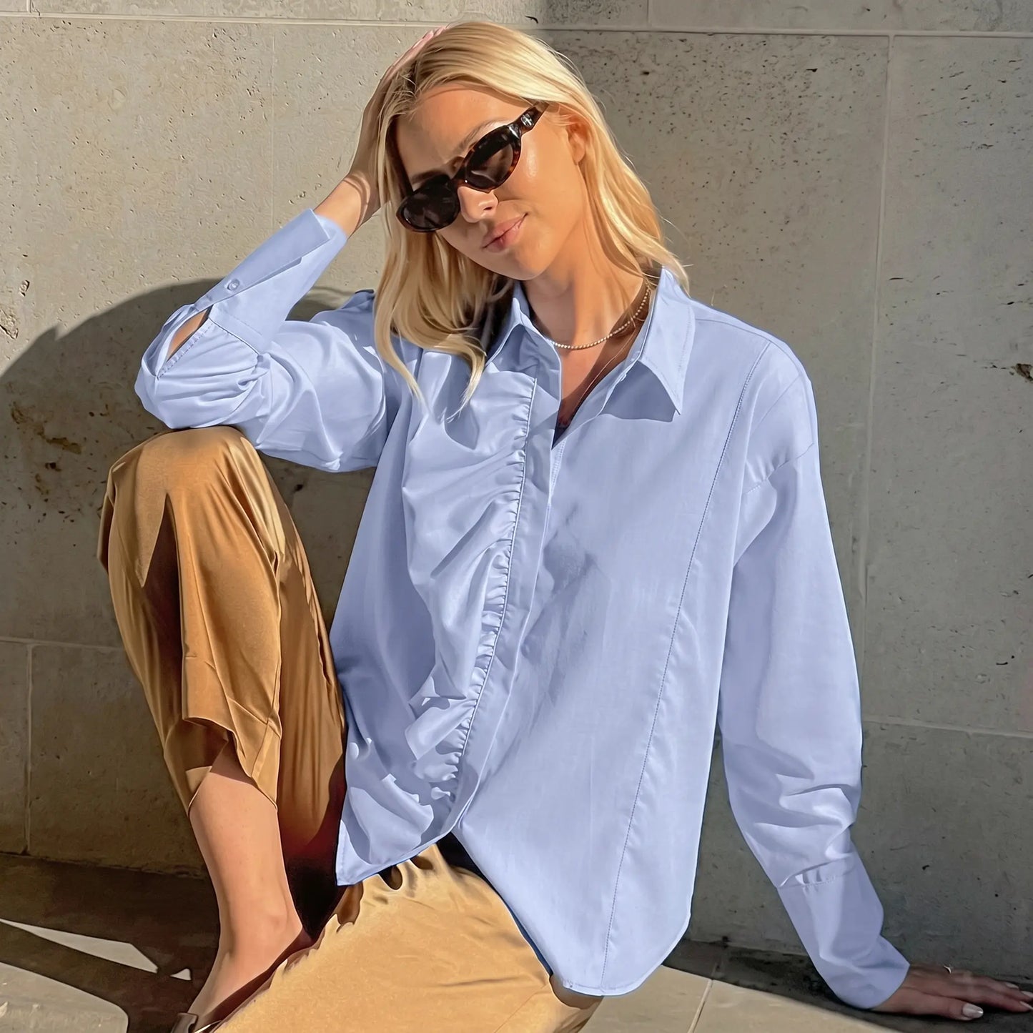 Jorvik - Women's Blue Ruffle Shirt