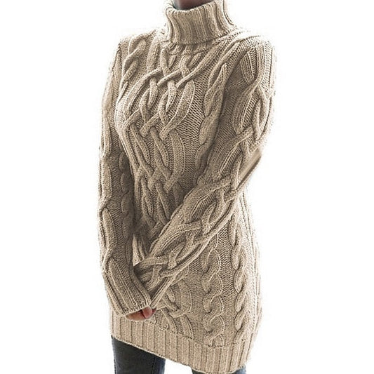 Cable-Textured Turtleneck Sweater Dress